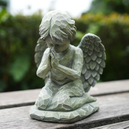 hvfun Betende Engelstatue aus Kunstharz – handgefertigte Figur für Heimdekoration und Gedenkgeschenke, exquisiter steingeschnitzter Look (betender Engel)