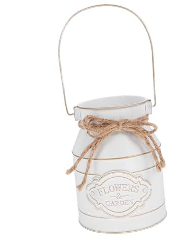 Yardenfun Retro Iron Flower Bucket Milk Can Metal Flower Pot Handle Farmhouse French Style Vase for Artificial Bouquets Home Decor White