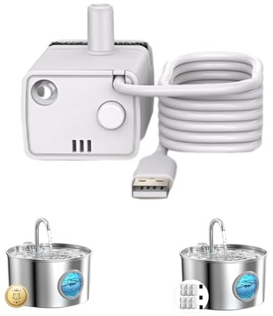 GIOTOHUN Water Pump for Cat Water Fountain, Water Pump for Cat Fountain for Cats, Extremely Quiet (≤ 30 dB) - Low Power Consumption (0.8 W), Built-in LED Light, IPX8