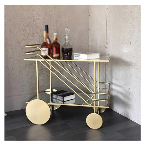 Aufbewahrungswagen, Bar- Und Servierwagen, Moderner Rollender Bar- Und Servierwagen, 2-stufige Küchen-barwagen-insel Aus Glas Und Metall Mit Rädern, Beweglicher Aufbewahrungswa(Size:Klein,Color:Gold)