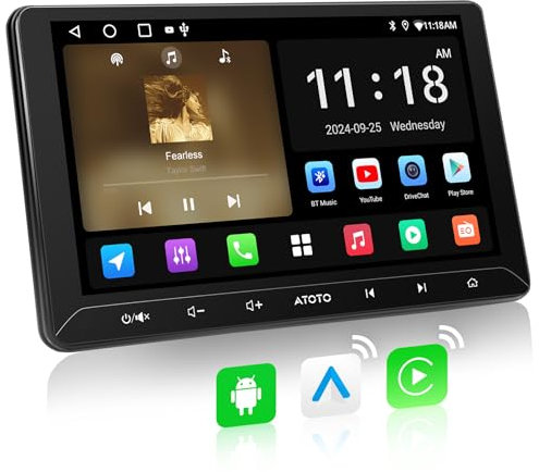 ATOTOZONE A5L 10.1 pulgadas 2G+32G Android Estéreo de coche doble DIN, inalámbrico CarPlay y visualización táctil automática Android, conexión WiFi/Bluetooth/USB, 24B-EQ DSP MirrorLink, radio de coche