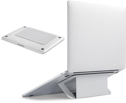 MOFT Laptop Stand for Desk, Adhesive Laptop Stand with Open Design for Heat Dissipation, 2 Adjustable Viewing Angles, Foldable Portable Computer Stand Compatible with 11-16 Laptops, Misty Cove | Fit 11-16 Laptops | Macbook Stand | Dual-Angle | Ergonomic | Foldable | Cooling Stand | MOVAS Leather | Mobile Work&Travel