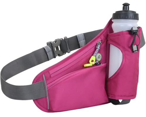 HSTWODE Bauchtasche für Trinkflasche,Laufgürtel Handy,Gürteltasche mit Flaschenhalter,Running Belt,Verstellbar Hüfttasche Damen und Herren,Trinkgürtel für Jogging (Rose)