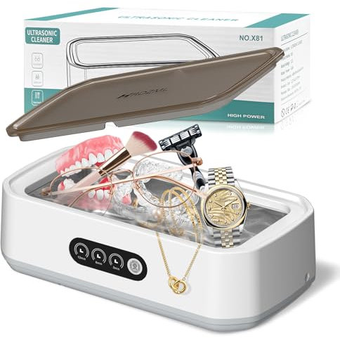 Ultrasonic Cleaner, Ultrasonic Jewellery Cleaner with 3 Digital Timer, 48000Hz 40W 650ml Capacity with Tweezers & Microfiber Cloth, Suitable for Necklace Ring Glasses Jewelry Watch Denture