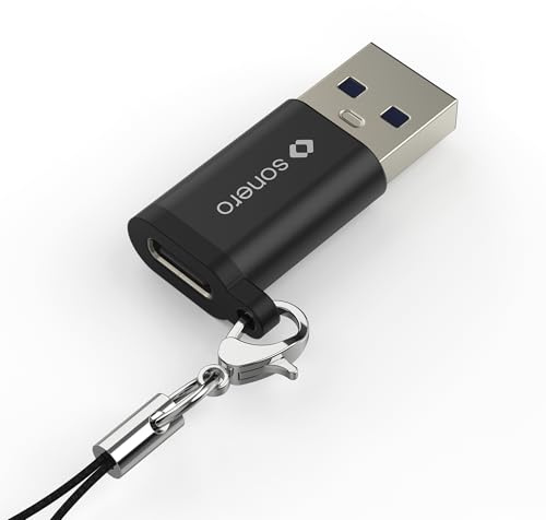 sonero Adaptador USB A a USB C, Carga rápida 3A 15W, Transferencia de Datos a 480 Mbps, OTG, Compatible con iPhone, Samsung Galaxy, Watch, Google Pixel y Muchos más, Aluminio/Negro