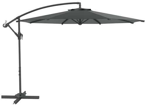Outsunny Parasol déporté octogonal rabattable diamètre 3 m parasol de jardin avec pied en croix gris foncé