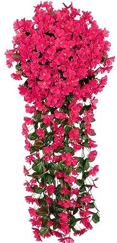 Artificial Orchid Hanging Wall Hanging Purple Garland Wisteria Basket Artificial Flowers Wooden Flowers Room Plants Evergreen (Hot Pink, One Size)