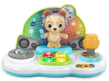 VTech Baby DJ Jams Puppy, Interaktives Musikspielzeug, 60+ Lieder und Melodien, Musik, Lern- & Spielmodi, lustige DJ-Funktionen, geeignet für 9, 12, 18 Monate Plus, Englische Version
