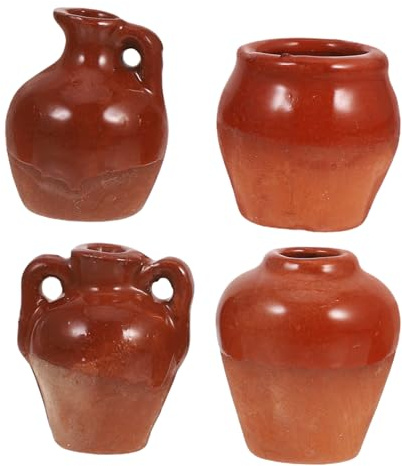 SUPVOX 4pcs Mini Ceramic Succulent Pots Half-glazed Handheld Flower Planters for Desktop Windowsill Diy Garden Planting and Dollhouse Decor
