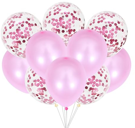 Gleemix 10 Stück Luftballons Rosa Set, Rosa Luftballons Geburtstag Mädchen, Luftballons Pink Konfetti Ballons, Helium Ballons Pink Hochzeit, Geburtstagsdeko für Mädchen Frau Hochzeit Baby Party Deko