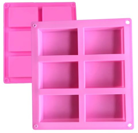 LGWJHCY 2 stampi per sapone, forma rettangolare in silicone fai da te, 6 cavità quadrate, stampo rettangolare per sapone fai da te per gelatina, gelato, torte, cioccolato.