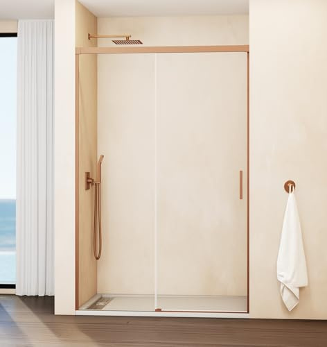 Paroi de Douche Frontale Fixe et Coulissante | Pare-douche en Verre 6 mm Anticalcaire Sans Profil Inférieur | Parapet de Douche pour Salle de Bain en Aluminium Premium – 135-140 cm - CUIVRE