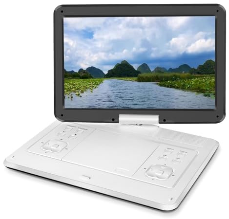 Mobil DVD HD Bärbar CD-spelare Videospelare Stor Skärm Roterbar Bärbar(White)
