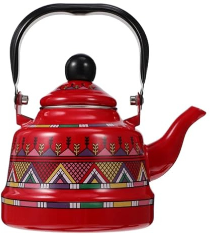 Bouilloires de cuisinière Théière sifflante en émail Rouge Bouilloire émaillée avec poignée Ergonomique en métal Bouilloire à Eau Chaude (Rouge-A, 2,5 L)