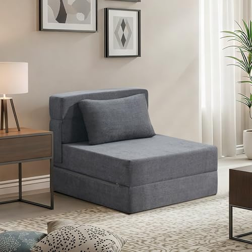 UMBFUN 70 x 190 cm Schlafsofa – Faltbare Schlafcouch und Schlaffunktion, Bettcouch für Wohnzimmer Schlafzimmer mit Memory Schaum & Kissen, Bodensessel Waschbar Set Dunkelgrau