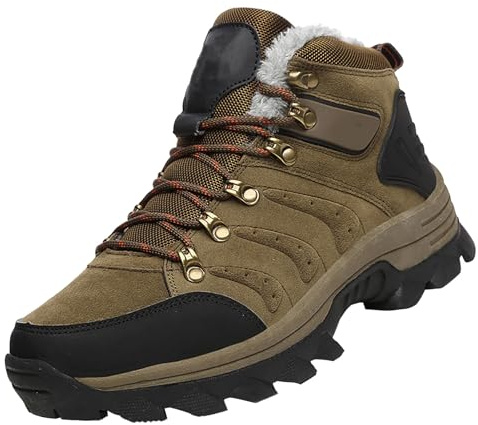 Generisch Unisex Hiking Boots Men Women Warm Lined Winter Boots Waterproof and Non-Slip Walking Boots Lace-Up Boots Comfortable Hiking Boots Winter Boots Suitable for Couples, brown, 8 UK