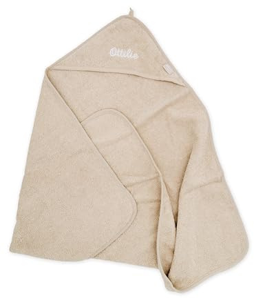 wunderwunsch Kapuzenhandtuch Jollein Baby als Geschenk zur Geburt, personalisiert mit Wunschnamen, Babyhandtuch, Babytuch, Bademantel für Babies, individualisiert mit Namen (Nougat, 100x100c)