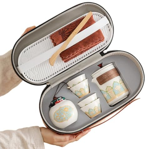 Fegtrtyoa Ensemble de Thé Portable Léger en Céramique, Ensemble de Thé Chinois pour Bureau, Théière et Tasse, Cadeau pour, Blanc.