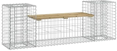 Eleganz Banc de jardin en gabion avec surface en bois de pin 183 x 41 x 60,5 cm – Imprégné en autoclave, durable et résistant aux intempéries – Parfait pour le jardin, la terrasse ou le balcon