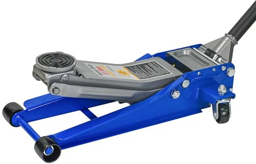 Wagenheber 3T hydraulisch mit Doppelkolben, Rangierwagenheber flach 75–505 mm, 360° Rollen Blau Silber, Auto Wagenheber für PKW, SUV, Geländewagen