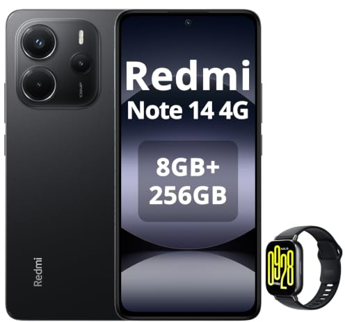 XIAOMI Redmi Note 14 - Smartphone de 8+256GB, Pantalla de 6.67 AMOLED FHD+ 120Hz, MediaTek Helio G99-Ultra, cámara de 108MP, 5500 mAh, Cargador no Incluido, Negro Incluye Reloj Inteligente