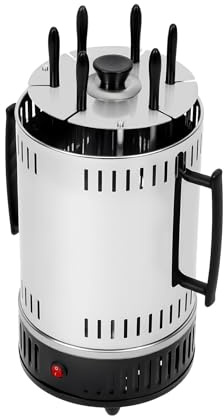 Barbecue électrique avec moteur vertical pour kebab avec 6 brochettes à kebab en acier inoxydable 1000 W (SW-6 : 6 broches)