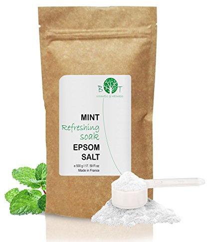 Sels de Bain, Magnesium Epsom Rafraîchissant à la Menthe, Soulagement Jambes Lourdes | Améliore Circulation | Hydrate & Détend Muscles | Bain & Exfoliant 500 ml