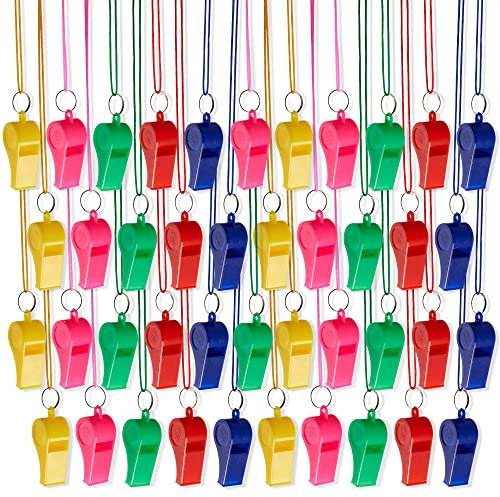 THE TWIDDLERS 60 Sifflets Néons avec Cordons pour Garçons & Filles - Sport & Entrainement, Anniversaires, Cadeaux Invités, Pochettes Surprises