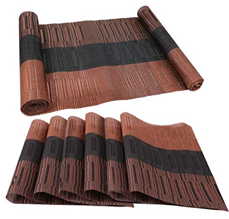 Bajoplatos de Mesa, Mantel Individual, Resistente a las Manchas, Lavable, de PVC, Antideslizante, para Mesa de Comedor (Gris, 6 Manteles Individuales y 1 Camino de Mesa)