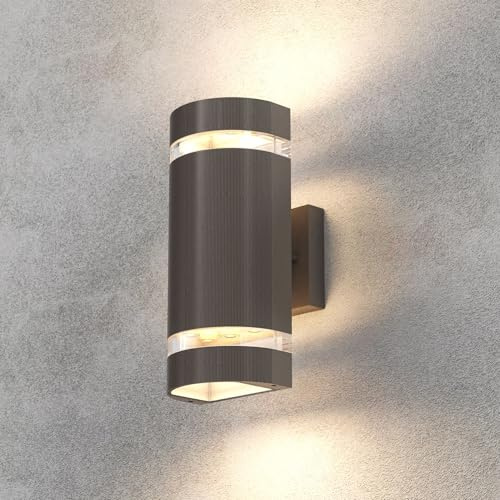 LEDMyplaces Waterproof 2X5W Cylinder Up and Down Outdoor Wall Sconce Lights, Dusk-to-Dawn Illumination for Stylish Porch Décor, 3000K Warm White, Aluminum, Double Side Light