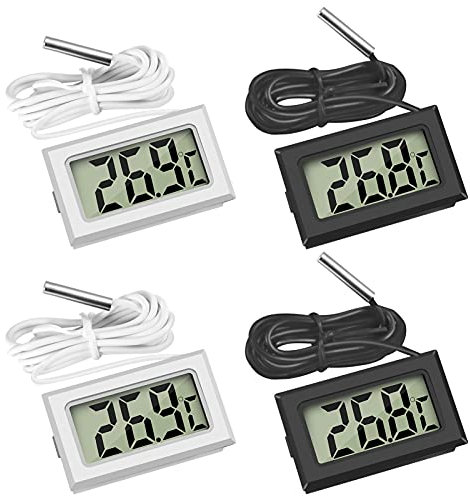 Thlevel Digital Thermometer Temperature Monitor with External Probe for Fridge Freezer Refrigerator Aquarium 2 Black 2 White