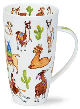 Dunoon Taza grande de porcelana fina con diseño de cactus, diseño de llama, diseño de henley