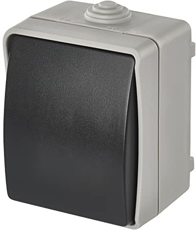 EMOS Interruttore campanello impermeabile con bilanciere, colore grigio-nero, 250 V ~/10 AX, plastica, montaggio a parete, classe di protezione IP54 per esterni