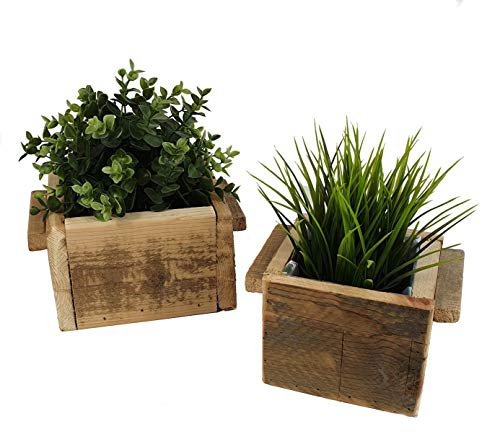 Spetebo Trä Blomkruka 2-strecks-sats (18x18x12 cm och 14x14x11 cm) - Dekorativ Blomlåda Blomkruka Kryddkruka - Naturfärgad Trä - Växtlåda med Folie - Dräneringshål - Utomhusanvändning
