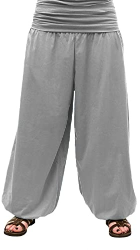 SAVARI | Lösa Byxor byxor med handväska i midjan och elastiskt gummi | Bredder | Återvunnen bomull | Idealiska byxor för hemmet, yoga och meditation | Män och kvinnor | Unisex | Slät | Grå | Storlek L