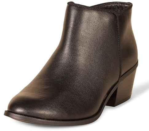 Amazon Essentials Women's Ankle Boots with Block Heel, Black Faux Leather, 8
