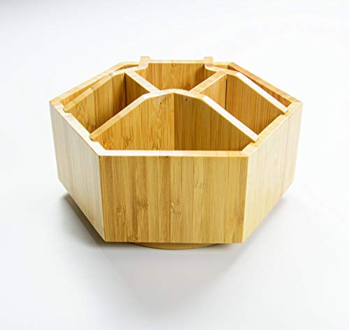 Bambus Schreibtisch Organizer Drehbar - Rotierende Organizer Bambus - Kosmetik Aufbewahrungsbox - Büro Veranstalter Holz - Make-up Dreh Organizer - Mehrzweck Schreibtisch Stiftehalter