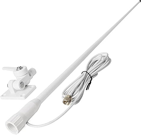 UAYESOK VHF Antena de radio marina impermeable de fibra de vidrio 1.1M Antena con 7m RG-58 Cable PL259 / Soporte de base ajustable para barco, Coche, ATV UTV (Blanco)