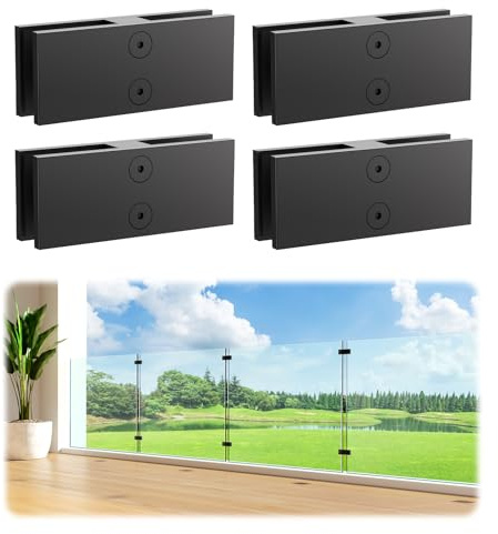 LukLoy Support pour garde-corps en acier inoxydable 304 noir pour balustrade en verre, clôture de piscine (4, 180 degrés)