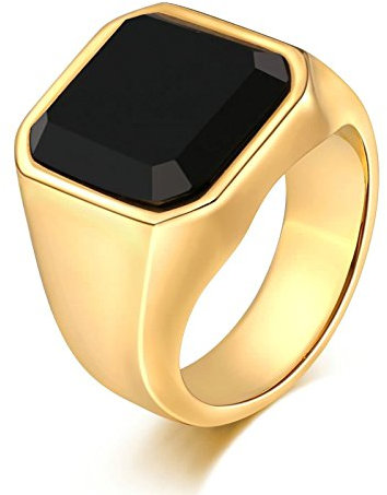 KnSam Herren Ring, Titan Ring Herren Mit Gravur Quadrat Aus Edelstahl Siegelring Für Herren Männer Mit Zirkonia Gold Ring Mit Kostenlos Gravur