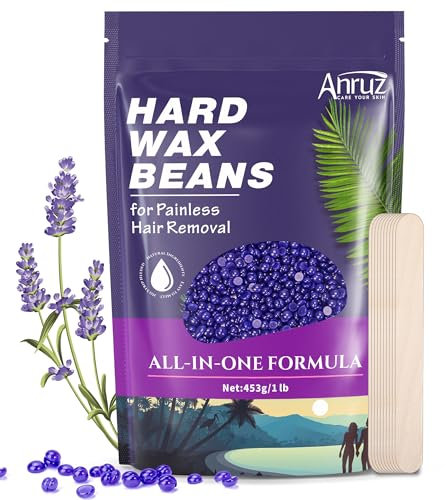 ANRUZ Cera de depilación de piel sensible 453g - con 10 aplicadores - cera de depilación térmica para cejas, cara y cabello fino
