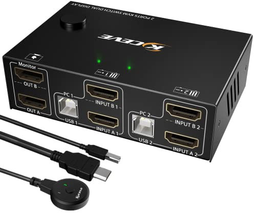 Dual Monitor KVM Switch HDMI 2 Port 4K@60Hz, MLEEDA KVM Switch Extended Display Switcher for 2 Computers Share 2 Monitors and 4 USB 2.0 Hub,Desktop Controller and USB HDMI Cables Included