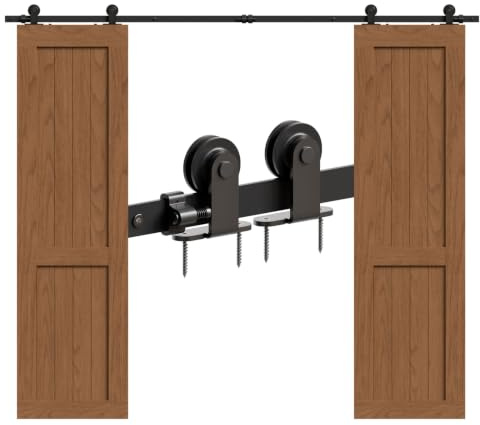 WOLFBIRD 12FT Sliding Door Hardware Closet Kit for Double Wood Doors, Steel T Roller Kit, Sliding Door Track System