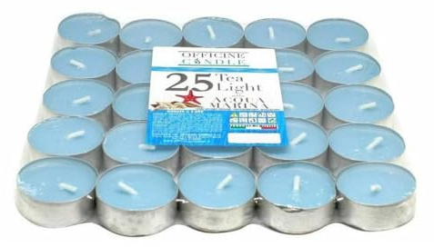 OISE ART STORE Trade Shop - Set 25 Pezzi Candele Azzurre Profumate Fragranza Acqua Marina Tealight Lumini