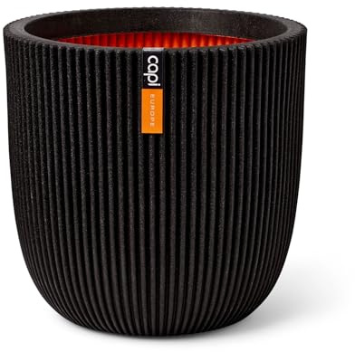 Capi Europe - Topf Kugel Groove NL - 35x34 - Schwarz - Blumentopf für den Innen- und Außeneinsatz - Übertopf - Pflanztopf - Pflanzgefäß - Kunststoff - KGVBL932
