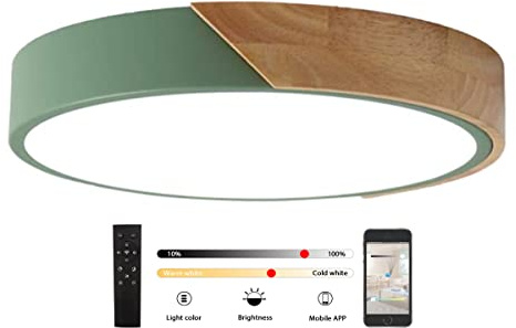 GHiycotdl Lampara techo, 24W regulable empotradas de madera, plafon led techo para sala de estar, dormitorio, cocina, salón, pasillon(Verde)