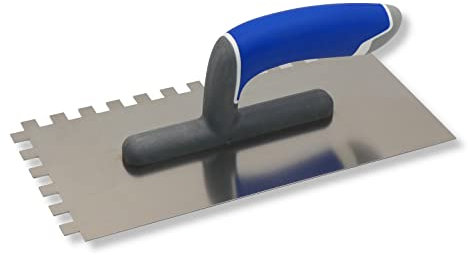 DEWEPRO® Zahnkelle 10x10mm mit 3-Komponenten-Handgriff - Zahnspachtel - Glättekelle gezahnt - Zahnung: 10x10mm - Zahnglättekelle