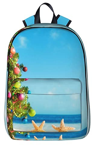 NYHGOXM Weihnachtsbaum am Strand, bedruckter Rucksack, wasserabweisend, Laptop-Rucksäcke für die Schule, ab zur Uni, Schwarz , One size