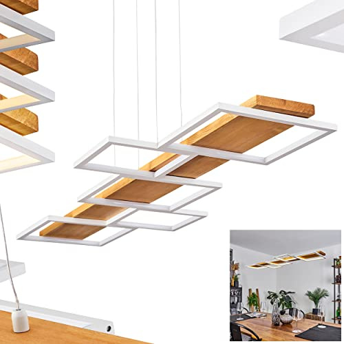 HOFSTEIN LED Pendelleuchte Pompu, dimmbare Pendellampe aus Metall/Holz/Kunststoff in Naturfarben/Weiß, moderne Leuchte über Lichtschalter dimmbar, 42 Watt, 3000 Kelvin, 5700 Lumen, Esszimmer, Küche