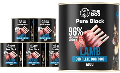 John Dog Hundenassfutter Pure Black Lamm - Premium Getreidefreies Hundefutter mit 96% Fleisch - Monoprotein Nassfutter für ausgewachsene Hunde 6 x 800g